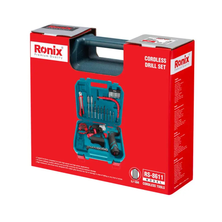 کیت دریل شارژی 12 ولت تک باتری 35 پارچه رونیکس مدل RS-8611